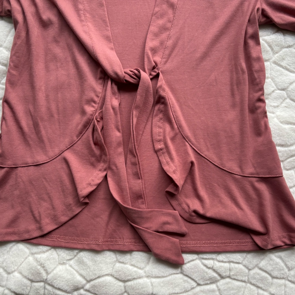 Women's Tie Front Knit Ruffled Long Sleeve Open Cardigan - Picture 7 of 13